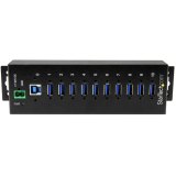 StarTech.com 10-Port USB 3.0 Hub - 5Gbps - Metalen Industriële USB-A Hub met ESD & Overspanningsbeveiliging - Din Rail, Muur of Bureau Monteerbaar - TAA Compliant USB Expander Hub