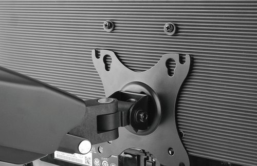 Manhattan Bureaubeugel voor 2 TV’s en monitoren (Volledig Verstelbaar met veer), voor schermen 10"–27", met tafelklem of bladdoorvoer, VESA-compatibiliteit: 75x75 en 100x100 mm (controleer de afmetingen van de vier montagegaten aan de achterzijde)