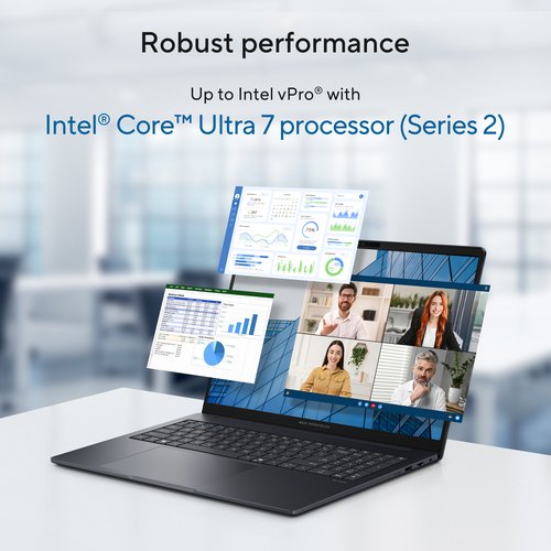 ASUS ExpertBook B3 B3605CCA-MB0370X Intel Core Ultra 5 225H Laptop 40,6 cm (16") WUXGA 16 GB DDR5-SDRAM 512 GB SSD Wi-Fi 6E (802.11ax) Windows 11 Pro Zwart, Grijs AZERTY Belgisch