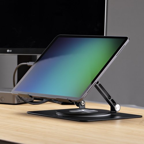 StarTech.com Draaibare Laptopstandaard, 360 Roterende Laptophouder voor Computer, Verhoogd plateau met Verstelbare Kanteling, Max 5kg, Aluminium
