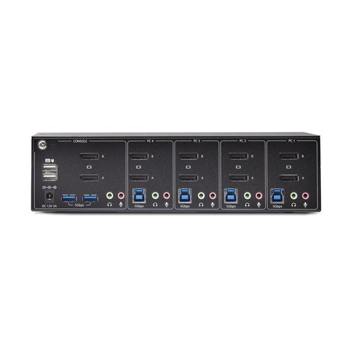 StarTech.com 4-Port Dual-Monitor DisplayPort KVM Switch, 4K 60Hz, 2x USB 5Gbps Hub Ports, 2x USB 2.0 HID Ports, Hotkey/Drukknop Schakeling, TAA Compliant, 3.5mm Audio, HDCP