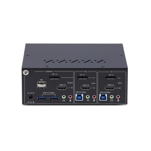 StarTech.com 2-Port Dual-Monitor DisplayPort en HDMI KVM Switch, 4K 60Hz, 1x HDMI & 1x DP Monitor, 2-Port USB Hub, 5Gbps, 2x USB HID Ports, TAA Compliant