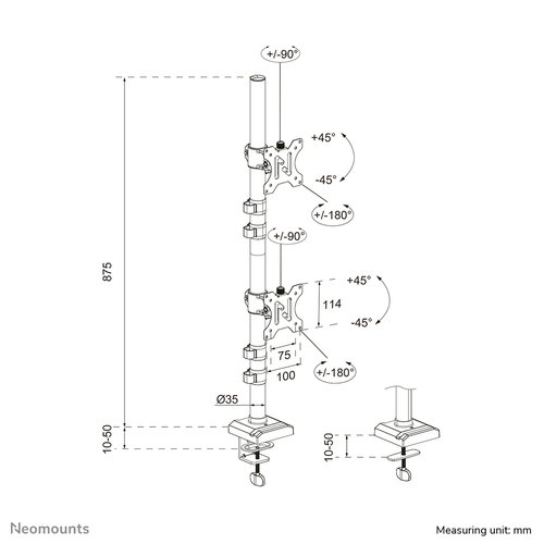 Neomounts DS60-600BL2V Monitorarm voor twee schermen 10-32"