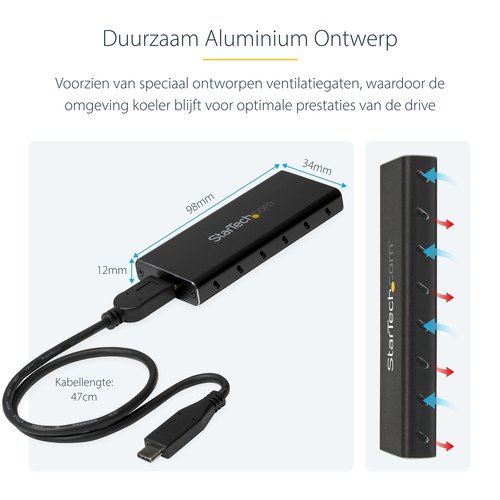 StarTech.com M.2 SSD behuizing voor M.2 SATA SSD - USB 3.1 (10Gbps) met USB-C kabel