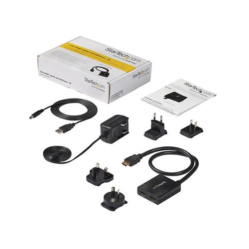 StarTech.com 4K HDMI 2-poorts videosplitter – 1x2 HDMI splitter – Gevoed door USB-kabel of voedingsadapter – 4K 30 Hz