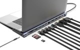 Manhattan USB-C dock/hub met kaartlezer, poorten (10): 3,5 mm audio, DisplayPort, Ethernet, HDMI (2×), USB-A (3×) en USB-C (2×), met PD 100W -vereist een externe USB-C-lader (niet inbegrepen). USB-gevoed (geen externe voeding vereist) wanneer PD niet wordt gebruikt