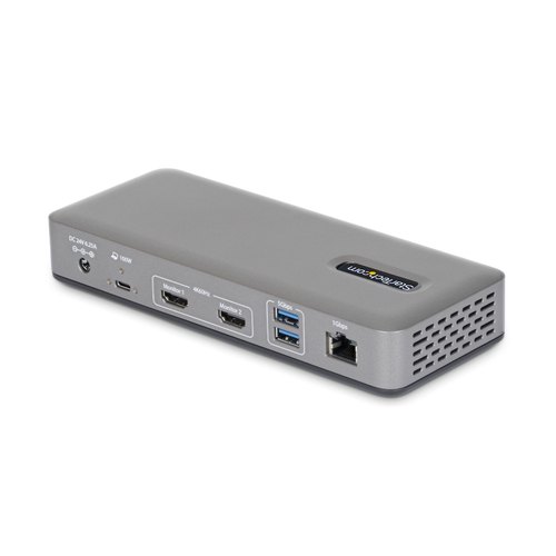 StarTech.com Dual-Monitor USB-C Docking Station, HDMI, 4K 60Hz, 100W Laptop Charging, 1GbE, Driverless, Multi-Monitor Dock voor Windows