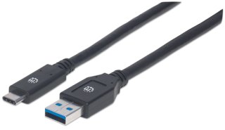 Manhattan USB-C naar USB-A kabel, 3 m, mannelijk naar mannelijk, 5 Gbps (USB 3.2 Gen1 / USB 3.0), 3A, zwart, levenslange garantie