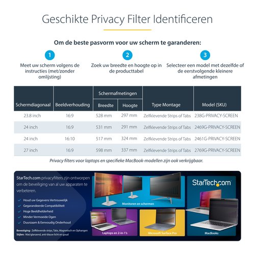 StarTech.com 23.8-inch 16:9 Gold Monitor Privacy Filter, Omkeerbare Filter met Verhoogde Privacy, Glanzende Computer Security Filter, Verwijderbare Monitor Screen Protector, +/- 30&deg;