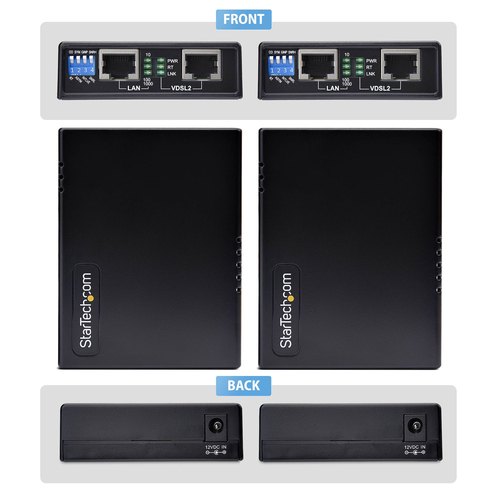 StarTech.com VDSL2 Ethernet Extender Kit via Single Pair Kabel, Tot 1km Long Range LAN Repeater over Telefoonlijn/CAT5e/CAT6, Vervanging voor 110VDSLEXTEU, TAA