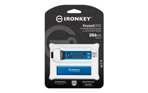 Kingston Technology IronKey 256GB Keypad 200, FIPS 140-3 Lvl 3 AES-256 versleuteld