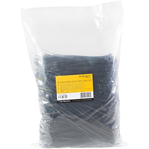 StarTech.com 15 cm Zwarte Kabelbinders 3 mm Breed, 39 mm Bundeldiameter, 18 kg Treksterkte Zelfsluitende Snelbinders uit Nylon met Gebogen Punt, 94V-2/UL Listed, 1000 stuks