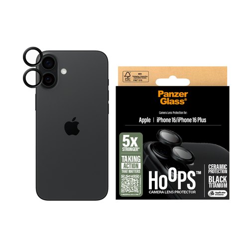 PanzerGlass ® Hoops® Ceramic Camera Lens Protector iPhone 16 | 16 Plus Doorzichtige schermbeschermer Apple 1 stuk(s)