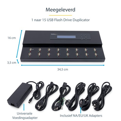 StarTech.com Standalone 1 naar 15 USB Thumb Drive Cloner en Wisser, Multiple USB Flash Drive Kloner, System/File/Whole-Drive Copy aan 1.5 GB/min, Single en 3-Pass Erase, LCD Display