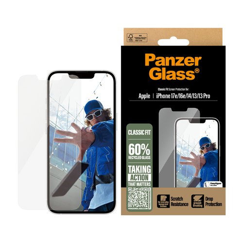 PanzerGlass ® Screen Protector iPhone 17e | 16e | 14 | 13 | 13 Pro | Classic Fit w. EasyAligner Doorzichtige schermbeschermer Apple 1 stuk(s)