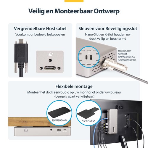 StarTech.com Triple-Monitor USB4 Docking Station, 4K 60Hz HDMI of DisplayPort, 100W Laptop Charging, 2.5GbE, USB-C Multi-Monitor Dock, Zonder Drivers