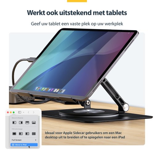 StarTech.com Draaibare Laptopstandaard, 360 Roterende Laptophouder voor Computer, Verhoogd plateau met Verstelbare Kanteling, Max 5kg, Aluminium