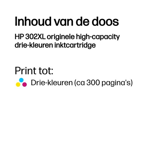 HP 302XL originele high-capacity drie-kleuren inktcartridge