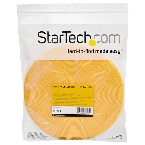 StarTech.com 7,6m Bulk Rol Klittenband - Op Maat te Knippen Herbruikbare Kabelbinders - Industriële Klitband Tape - Zelfklevende Klittenband Tyrap Strips - Geel