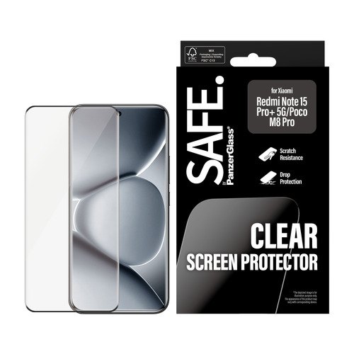 PanzerGlass SAFE. by ® Screen Protector Xiaomi Redmi Note 15 Pro+ 5G | Poco M8 Pro | Ultra-Wide Fit Doorzichtige schermbeschermer 1 stuk(s)