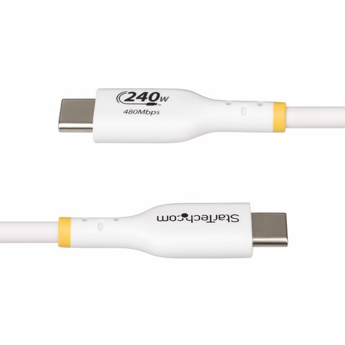 StarTech.com 2m USB-C Laadkabel, Wit, USB-IF Gecertificeerde USB Kabel, 240W PD EPR, USB 2.0 Type-C Laptop Laadkabel, USB-C Data Transfer Kabel, TPE Mantel, M/M