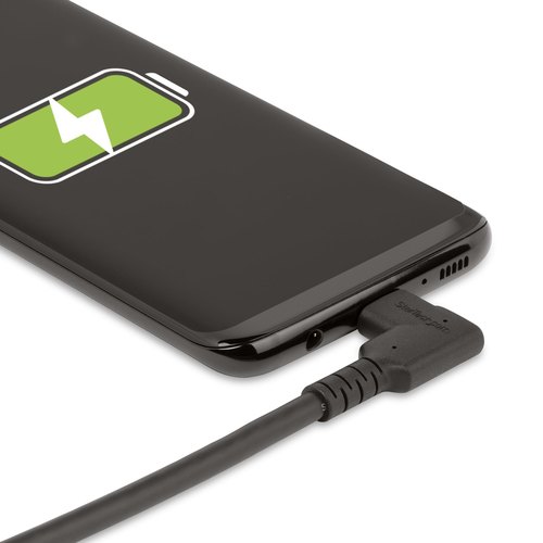 StarTech.com 1m Haakse USB-C Kabel, Rugged, USB 3.2 Gen 2 (10 Gbps), USB C naar C Data transfer Kabel met Rechte Hoek, 4K 60Hz DP Alt Mode, 100W Power Delivery, USB Type-C Kabel