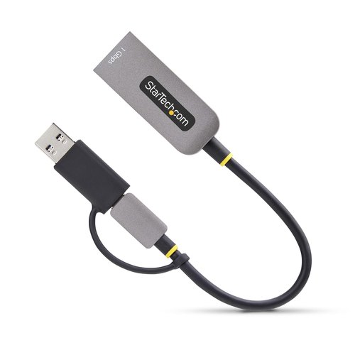 StarTech.com USB-C naar Ethernet Adapter met USB-A Dongle, 10/100/1000Mbps, USB 3.0 naar Gigabit Ethernet Netwerk Adapter, 15cm Ingebouwde Kabel, USB GbE Adapter