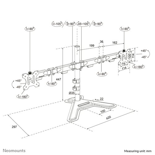 Neomounts DS45-600BL2 Monitorstandaard voor twee schermen 10-32"