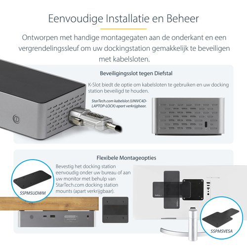 StarTech.com USB-C Dock, 4K 60Hz Quad Monitor DisplayPort & HDMI, Universeel USB Type-C Docking Station met 100W Power Delivery, USB Hub met 1x USB Type-C & 3x USB-A, Ethernet, Audio