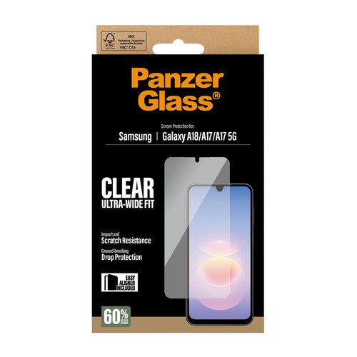 PanzerGlass ® Screen Protector Samsung Galaxy A18 | A17 | A17 5G | Ultra-Wide Fit w. EasyAligner Doorzichtige schermbeschermer 1 stuk(s)