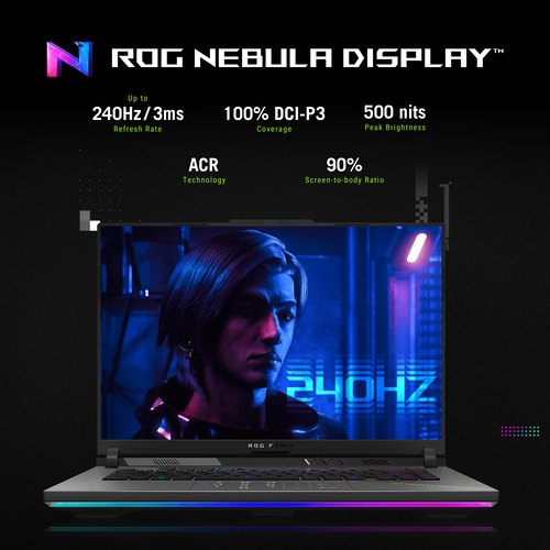 ASUS ROG Strix G16 G614PM-RV231W AMD Ryzen™ 9 8940HX Laptop 40,6 cm (16") WUXGA 32 GB DDR5-SDRAM 1 TB SSD NVIDIA GeForce RTX 5060 Laptop GPU Wi-Fi 6E (802.11ax) Windows 11 Home Grijs, Groen AZERTY Belgisch