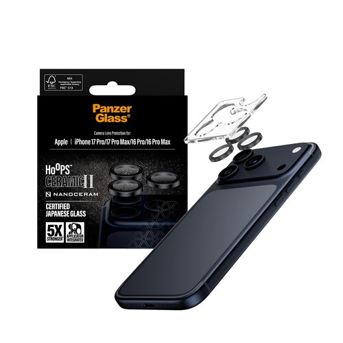 PanzerGlass ® Hoops® Ceramic II Camera Lens Protector iPhone 17 Pro | iPhone 17 Pro Max | iPhone 16 Pro | 16 Pro Max Doorzichtige schermbeschermer Apple 1 stuk(s)
