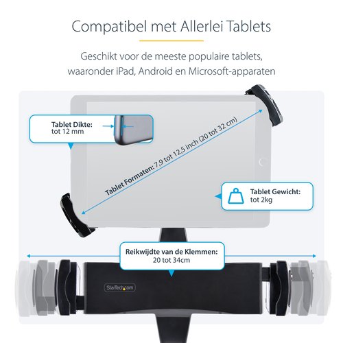 StarTech.com VESA Mount Adapter voor 7,9" tot 12,5" Tablet, Draagvermogen 2kg, 75x75/100x100 VESA Patterns, Universele Anti-Diefstal VESA Tablet Mount Klem, Secure Tablet Mount, Zwart